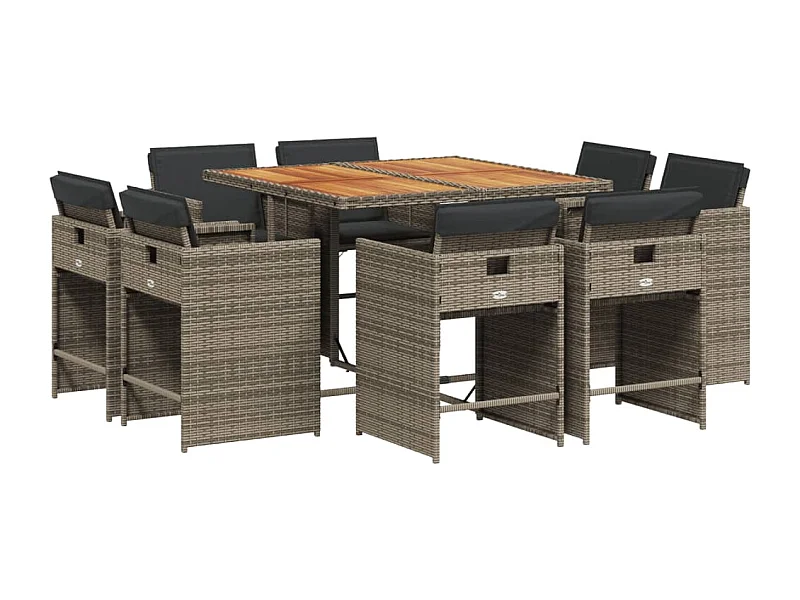 An Daingean  Ensemble à manger de jardin 9 pcs coussins gris résine tressée