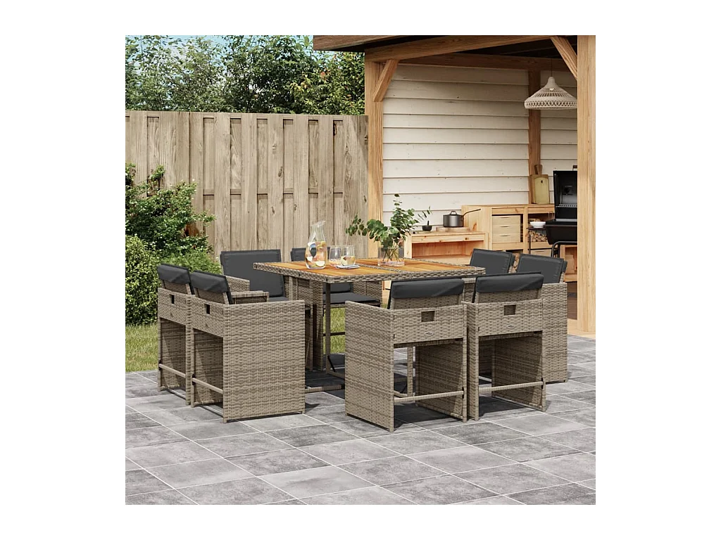 An Daingean  Ensemble à manger de jardin 9 pcs coussins gris résine tressée