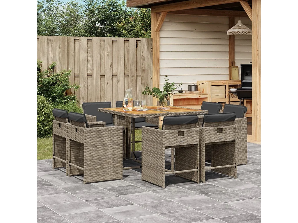 An Daingean  Ensemble à manger de jardin 9 pcs coussins gris résine tressée