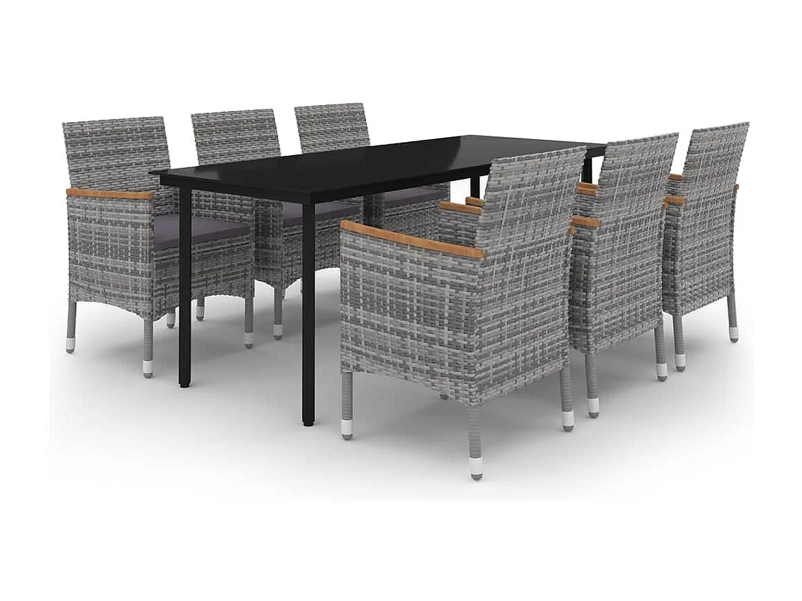 Garden Furniture -  Ensemble à manger de jardin coussins 7 pcs Résine tressée Verre