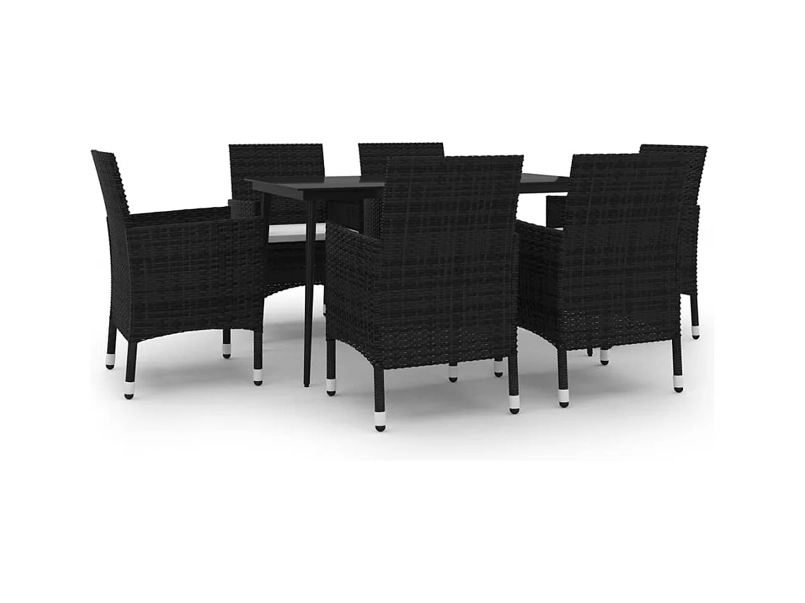 Carlinville  7-delige Tuinset met kussens poly rattan en glas