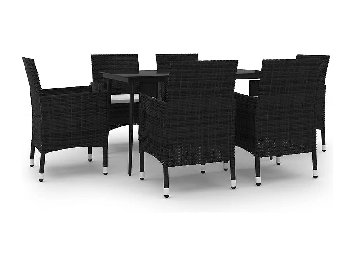 Carlinville  Ensemble à manger de jardin coussins 7 pcs Résine tressée Verre