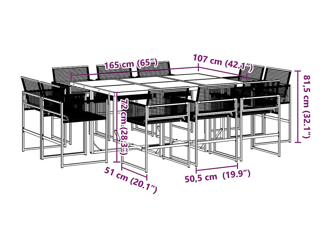 Bucksport  11-delige Tuinset poly rattan zwart