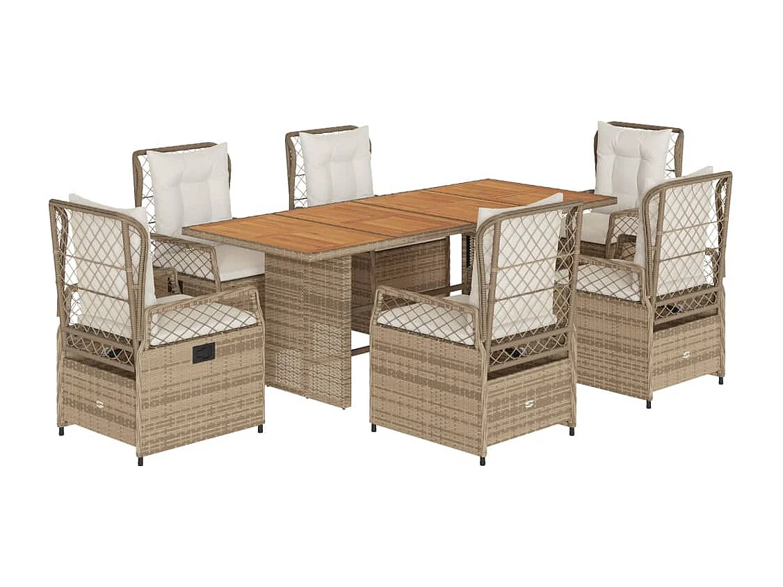 Veteli  Set comedor de jardín 7 pzas con cojines ratán sintético beige