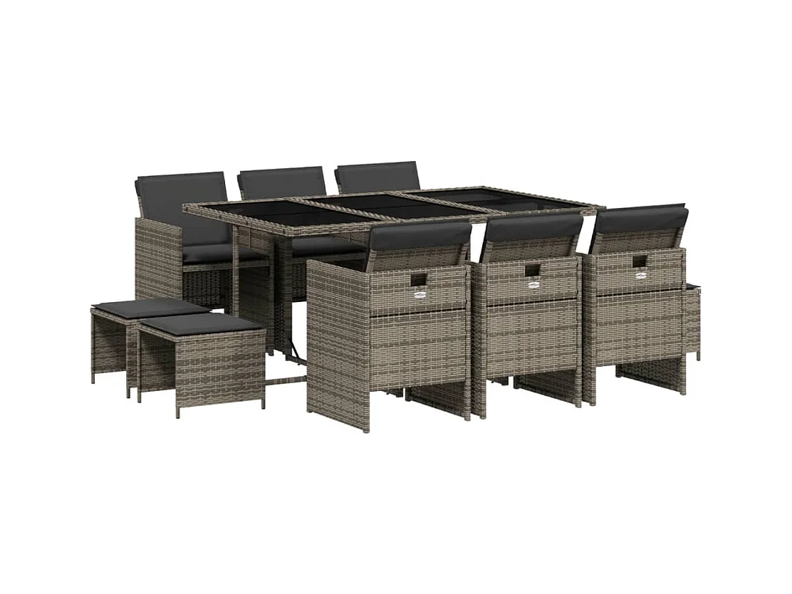 Steno  11-delige Tuinset met kussens poly rattan grijs