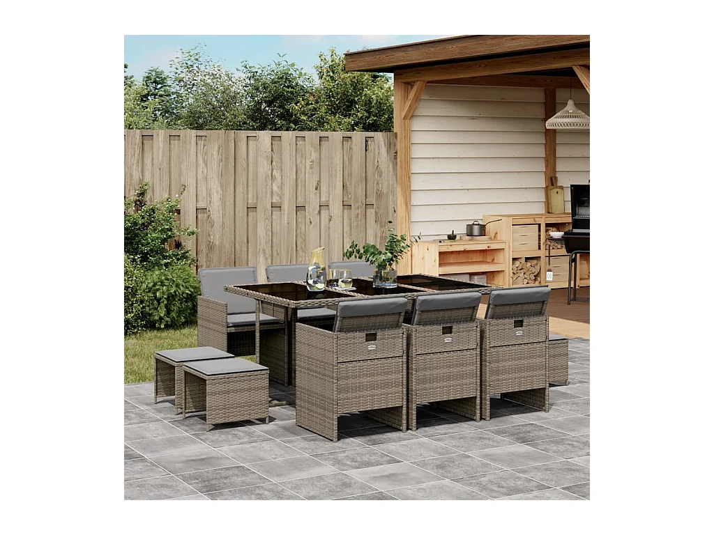 Steno  11-delige Tuinset met kussens poly rattan grijs