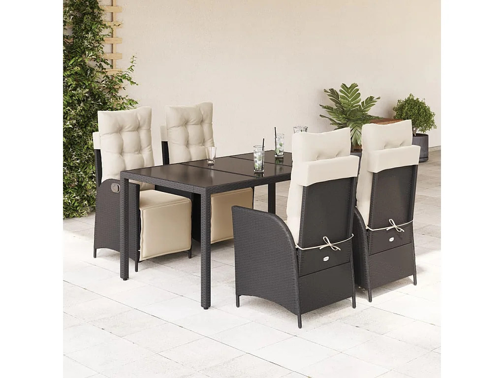 Chris David  Ensemble à manger de jardin coussins 5pcs Noir Résine tressée