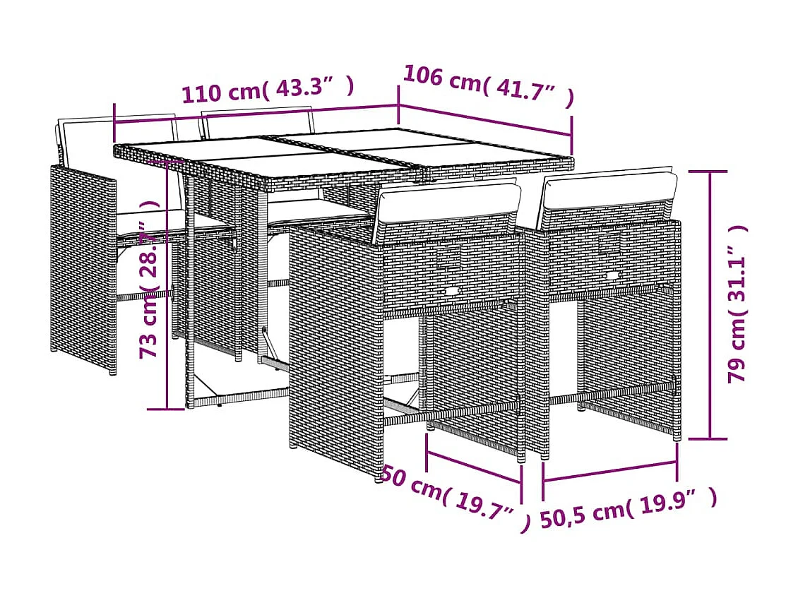 Heeswijk-Dinther  Ensemble à manger de jardin coussins 5 pcs mélange beige rotin