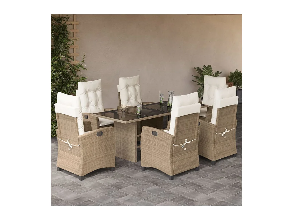 Bryndra  7-delige Tuinset met kussens poly rattan beige