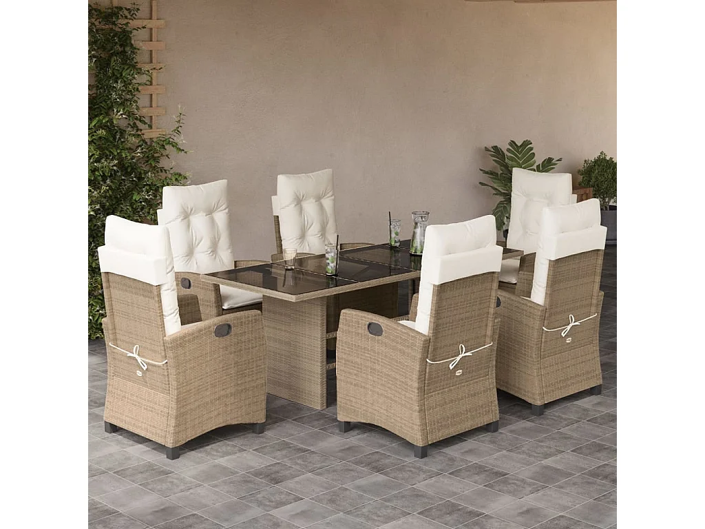 Bryndra  Set comedor de jardín 7 pzas con cojines ratán sintético beige