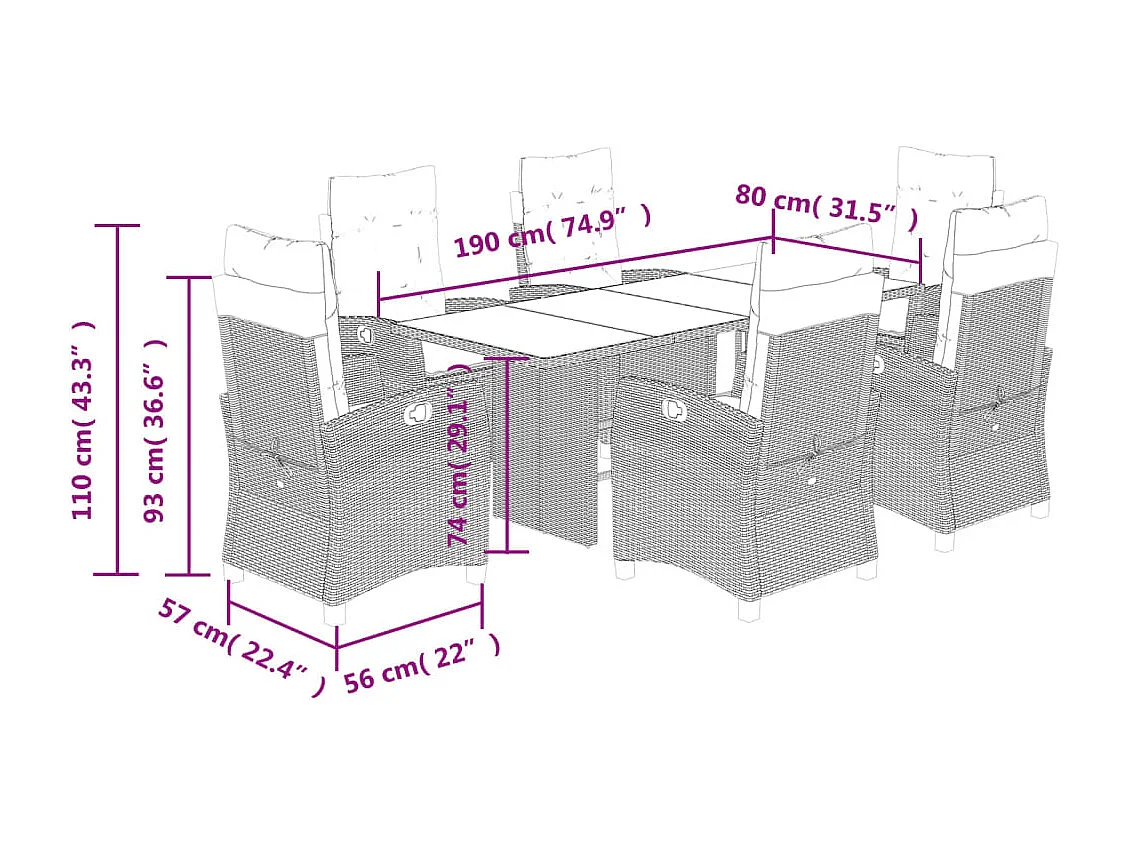Bryndra  Set comedor de jardín 7 pzas con cojines ratán sintético beige