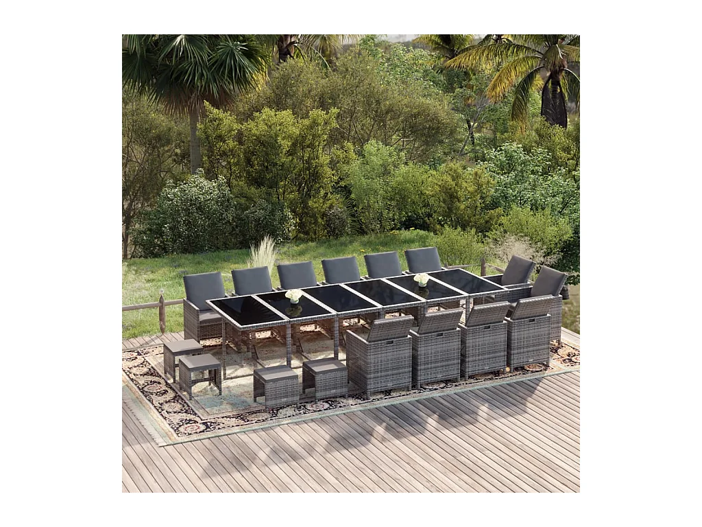 Browns Mills  Ensemble à manger de jardin coussins 19 pcs Résine tressée Gris