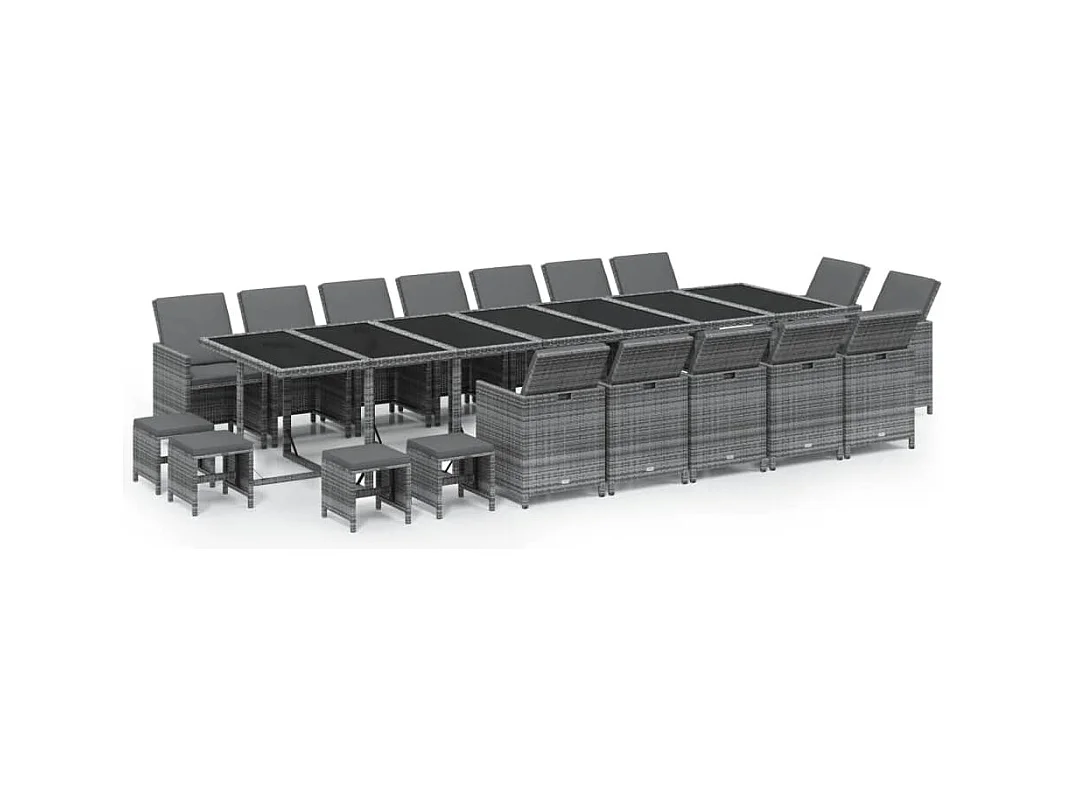 Browns Mills  Set de comedor jardín 19 pzas con cojines ratán sintético gris