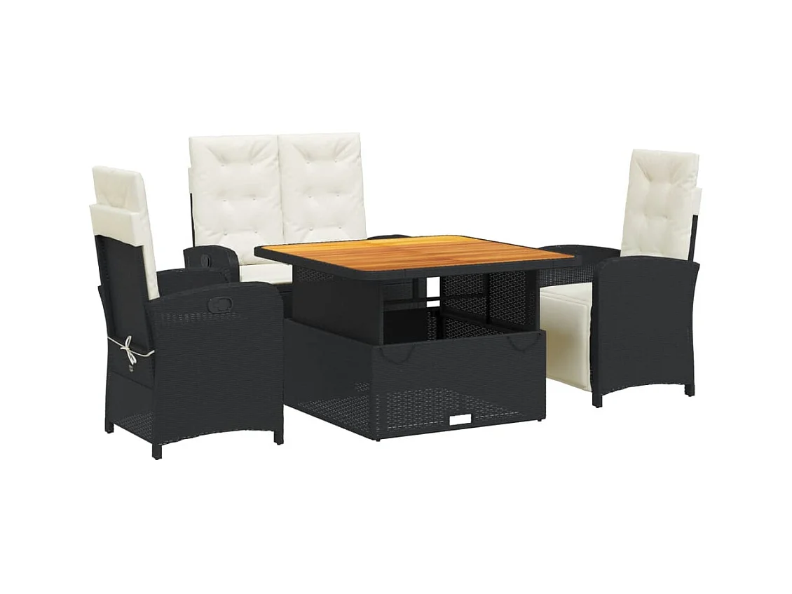 Onhaye  Juego comedor jardín 4 piezas con cojines ratán sintético negro