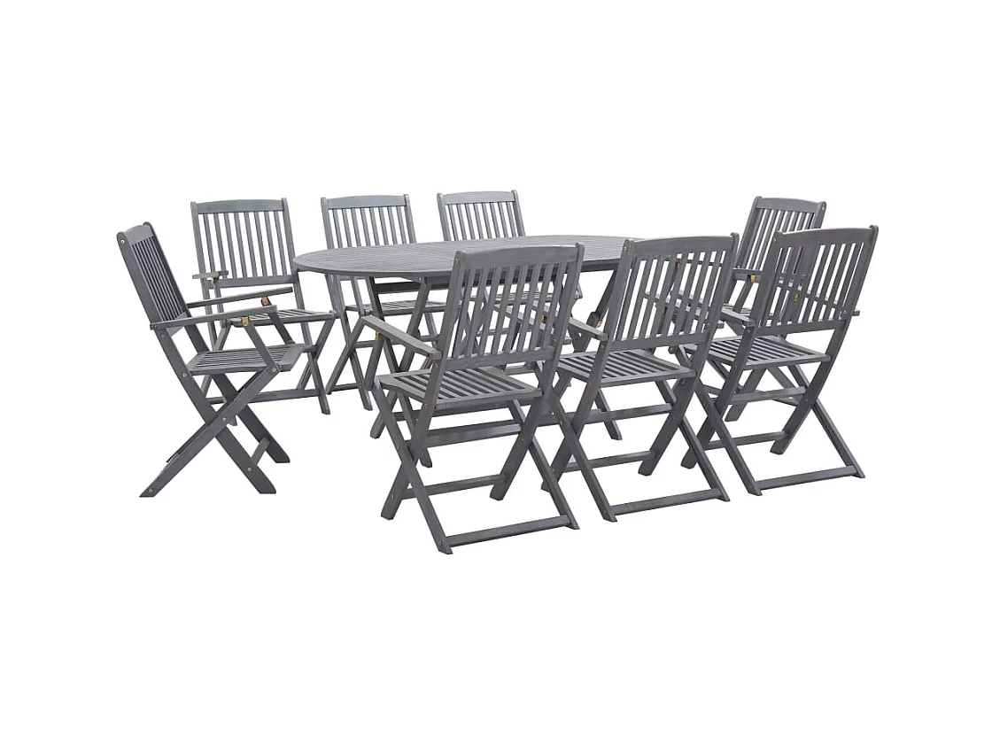 Hyral  Ensemble à manger de jardin 9 pcs Bois d'acacia massif Gris