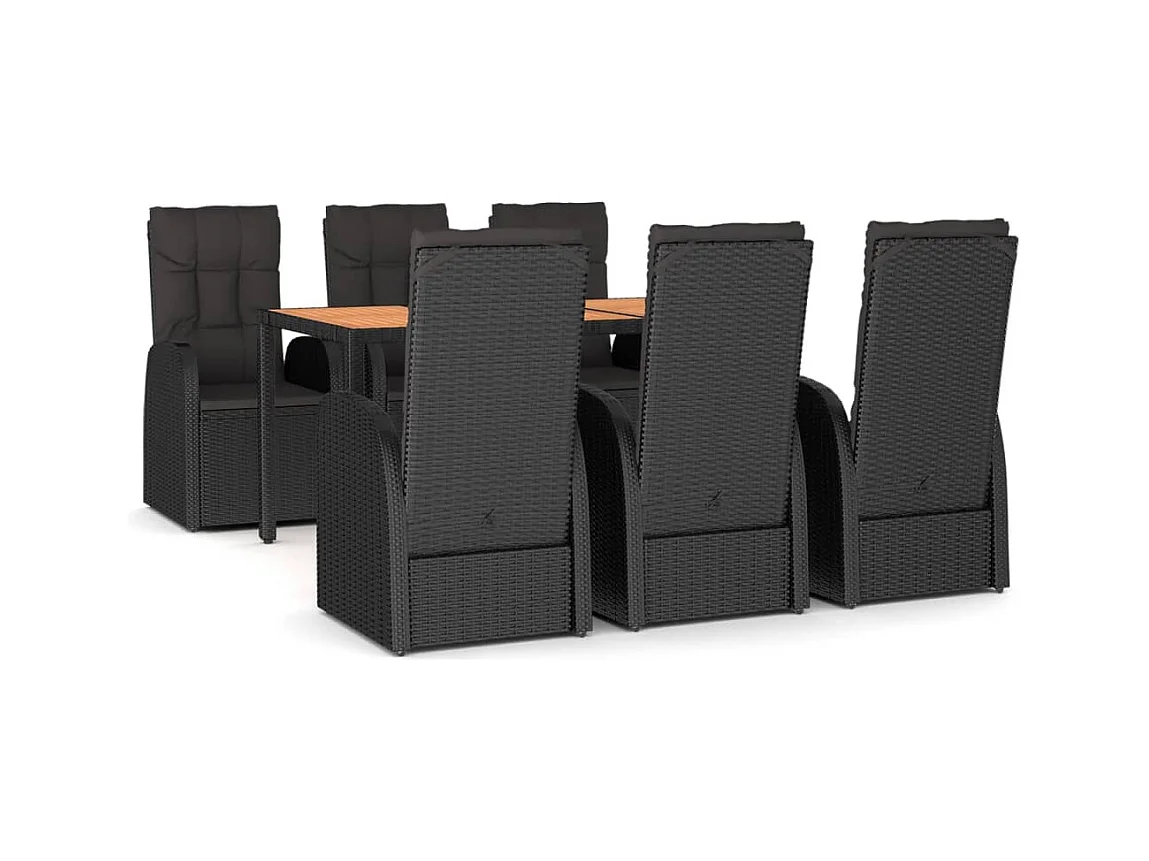 Arvild  Ensemble à manger de jardin coussins 7pcs Noir Résine tressée