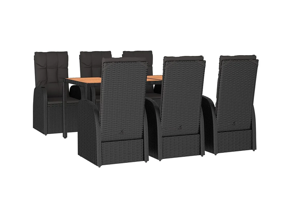 Arvild  Ensemble à manger de jardin coussins 7pcs Noir Résine tressée