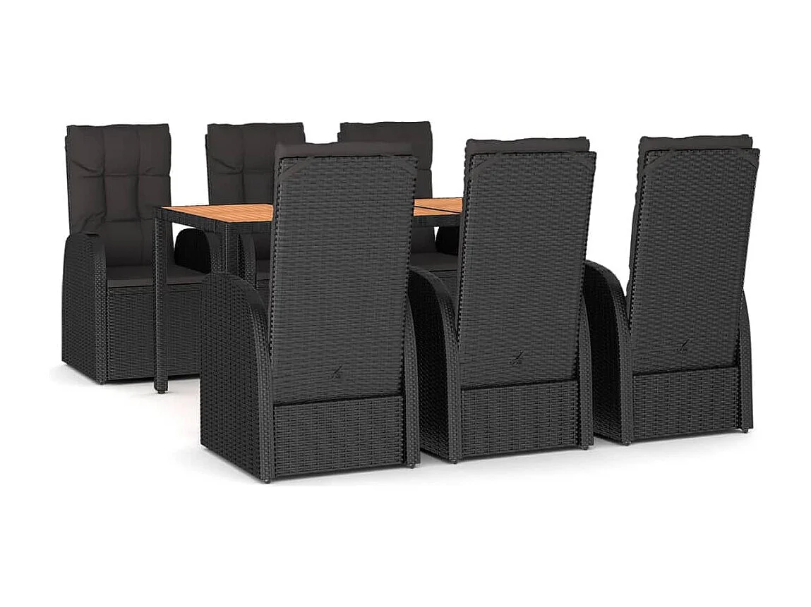 Arvild  Set de comedor de jardín 7 pzas y cojines ratán sintético negro