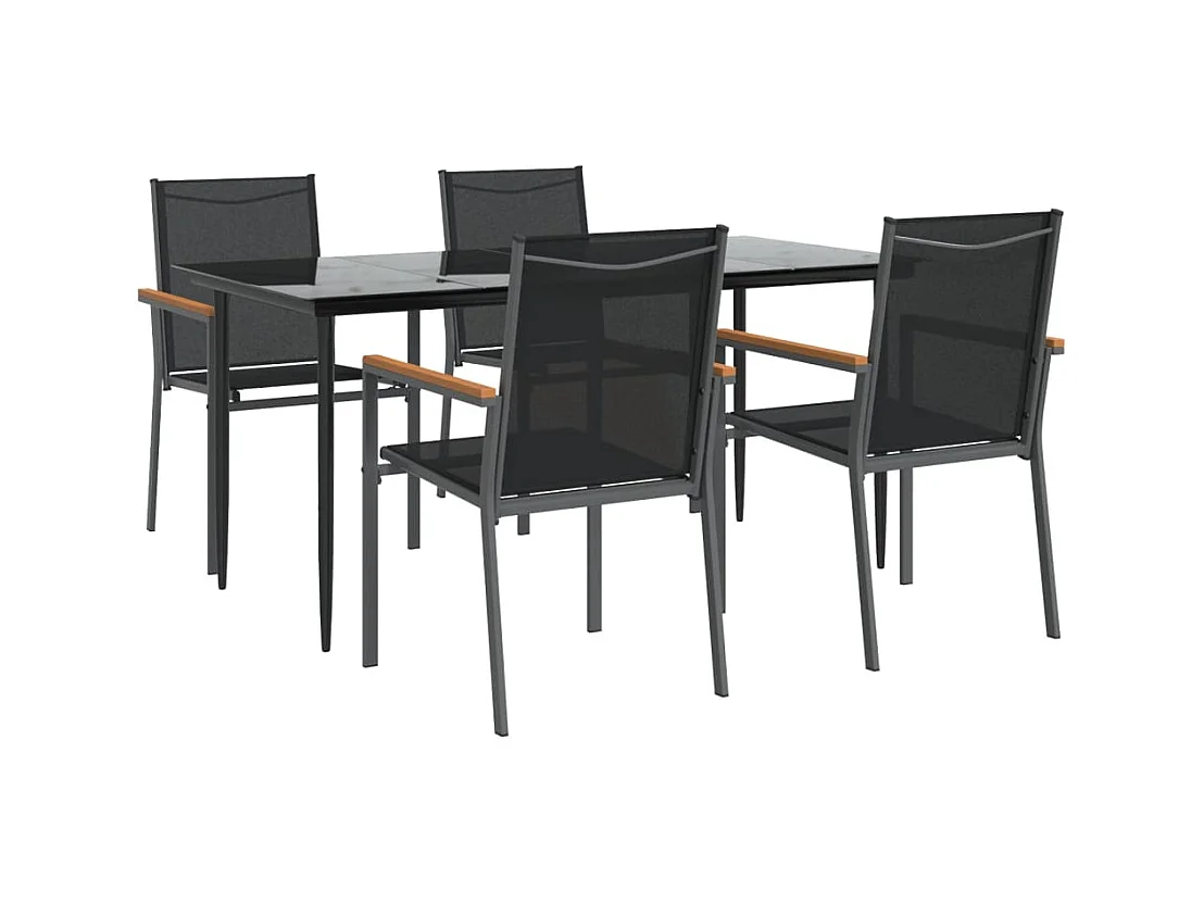 Varlen  Ensemble à manger de jardin 5 pcs noir textilène et acier