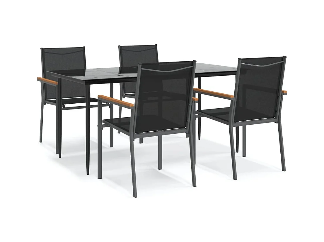 Varlen  Juego de comedor para jardín 5 piezas acero y textilene negro
