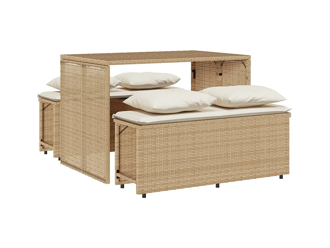 Zizo  Set comedor de jardín 3 pzas con cojines ratán sintético beige