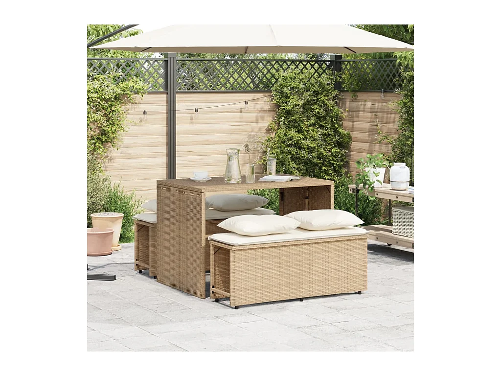 Zizo  Set comedor de jardín 3 pzas con cojines ratán sintético beige