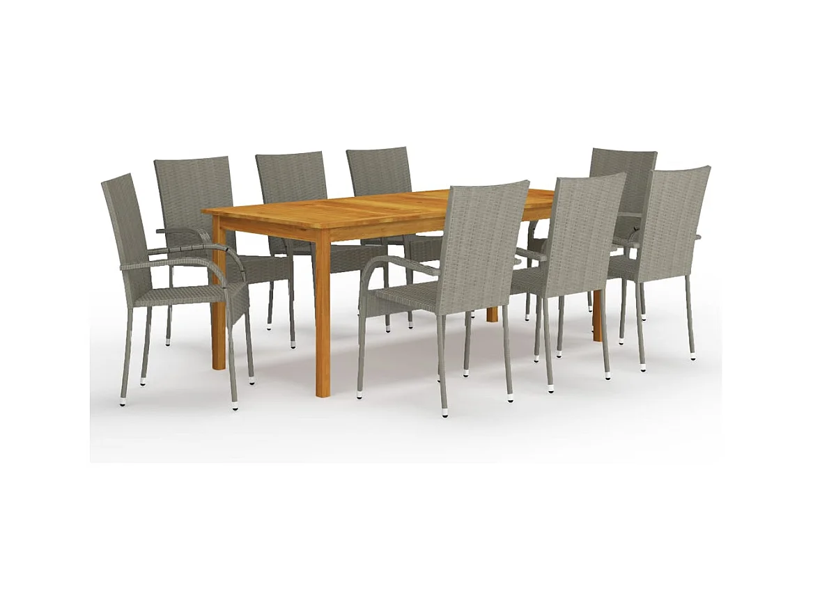 Pendral  Ensemble à manger de jardin 9 pcs Gris