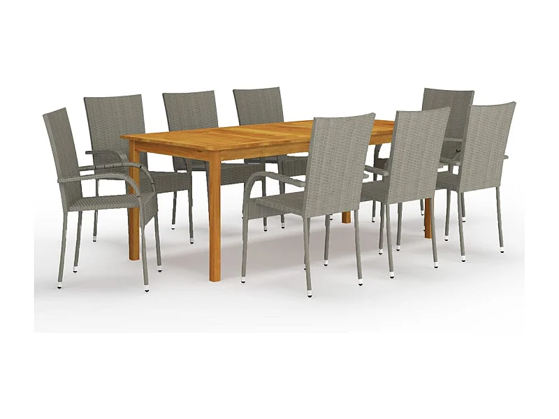Pendral  Ensemble à manger de jardin 9 pcs Gris