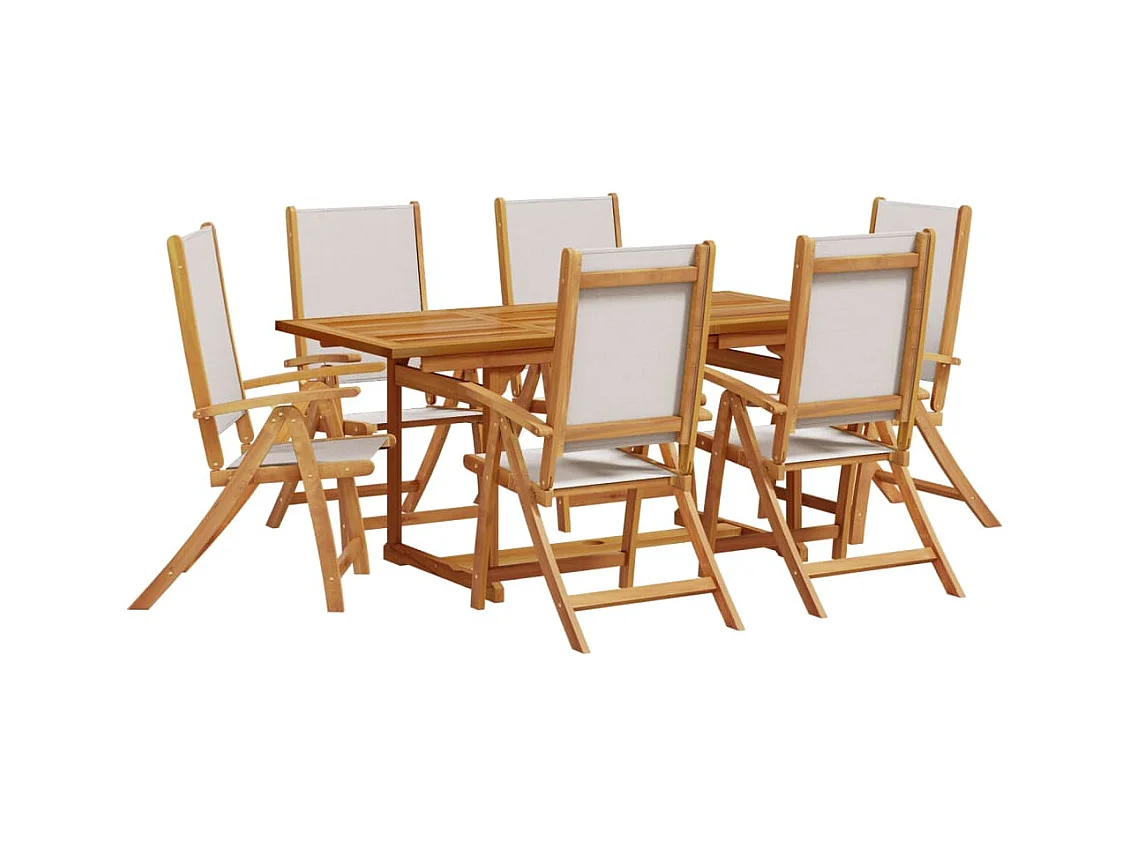 Carrizo Springs  Juego comedor de jardín 7 pzas madera maciza acacia y textileno