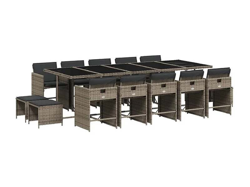 Zenn  15-delige Tuinset met kussens poly rattan grijs