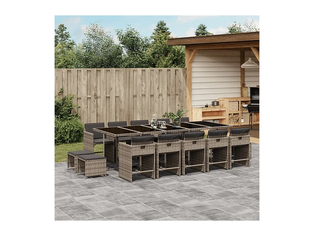 Zenn  15-delige Tuinset met kussens poly rattan grijs