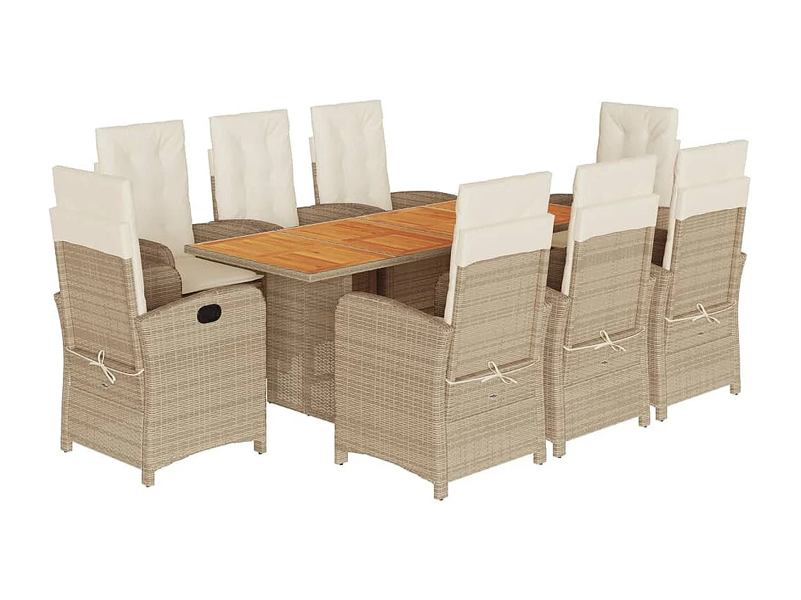 Nayo  9-delige Tuinset met kussens poly rattan gemengd beige