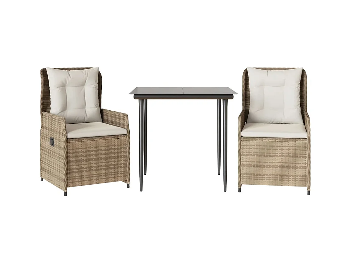 Tilly  Ensemble à manger de jardin et coussins 3 pcs Beige poly rotin