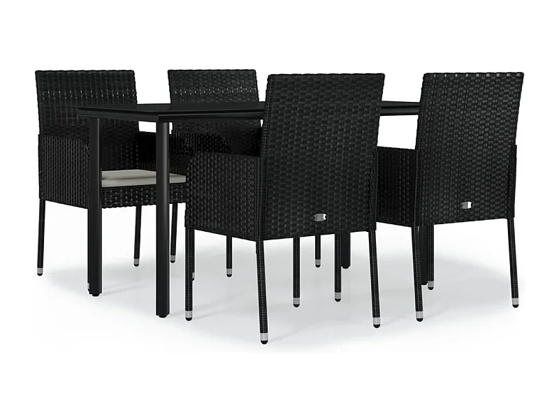Zyldr  Ensemble à manger de jardin coussins 5pcs Noir Résine tressée