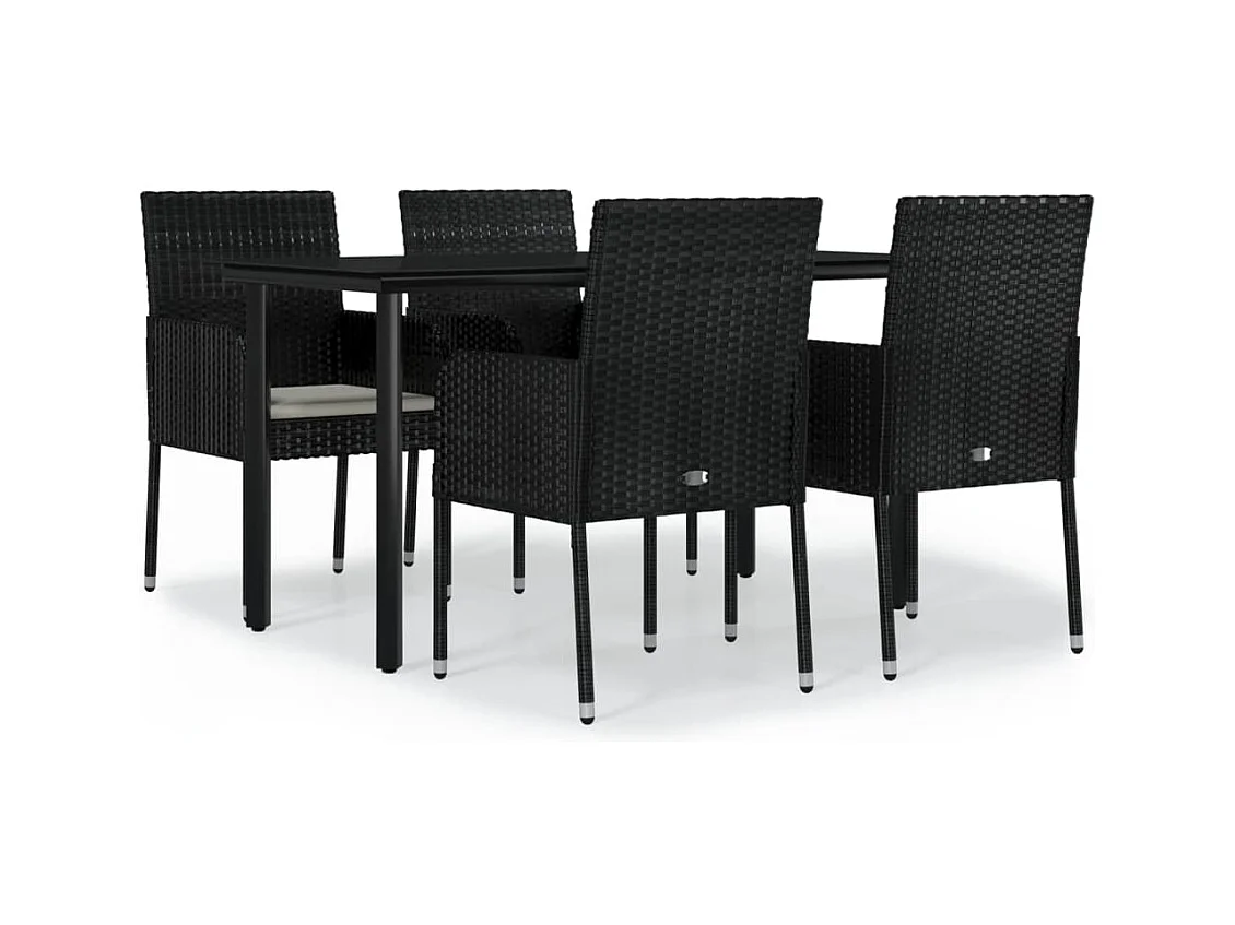 Zyldr  Ensemble à manger de jardin coussins 5pcs Noir Résine tressée