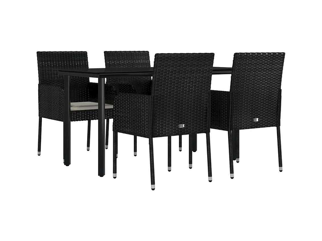 Zyldr  Ensemble à manger de jardin coussins 5pcs Noir Résine tressée