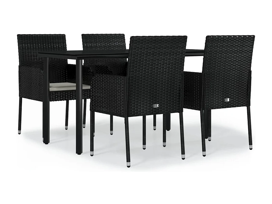 Zyldr  Ensemble à manger de jardin coussins 5pcs Noir Résine tressée