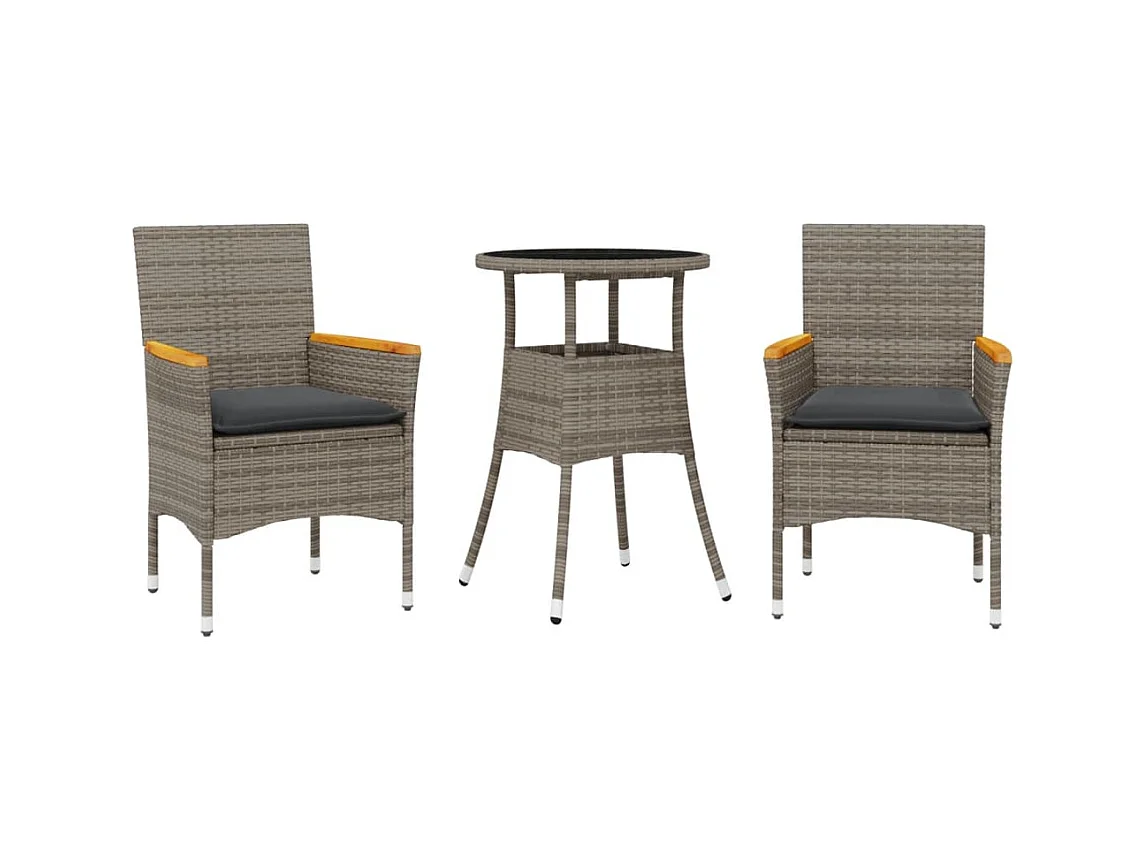 Eudes  Ensemble à manger de jardin et coussins 3 pcs gris rotin verre