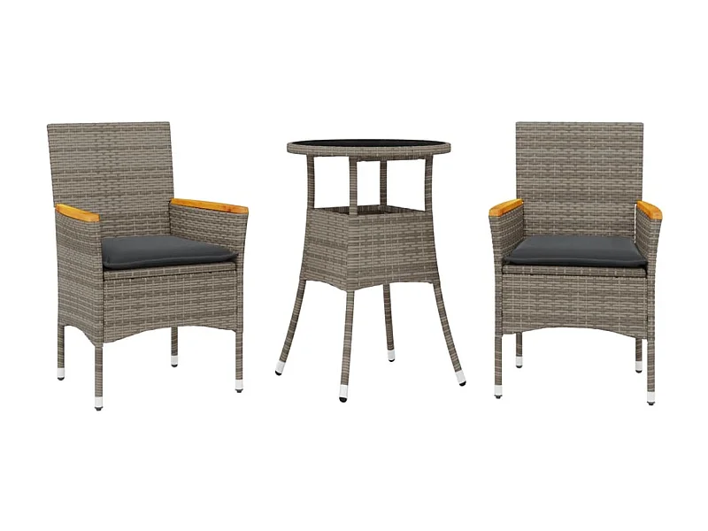 Eudes  3-delige Tuinset met kussens poly rattan en glas grijs