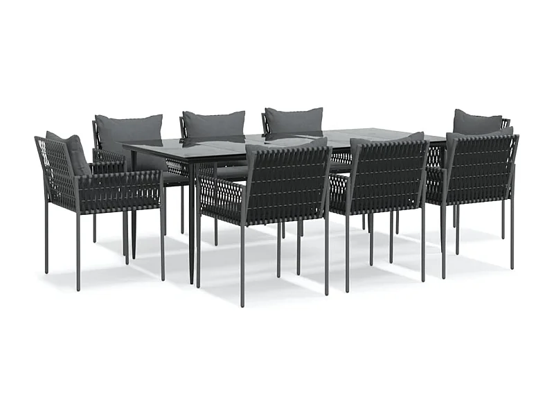 Mørkøv  Ensemble à manger de jardin 9 pcs coussins résine tressée acier