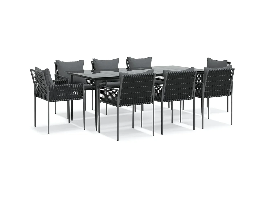 Mørkøv  Ensemble à manger de jardin 9 pcs coussins résine tressée acier