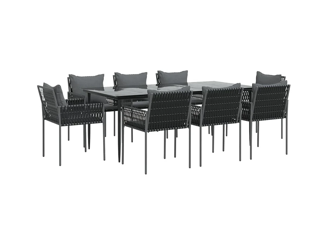 Mørkøv  Ensemble à manger de jardin 9 pcs coussins résine tressée acier