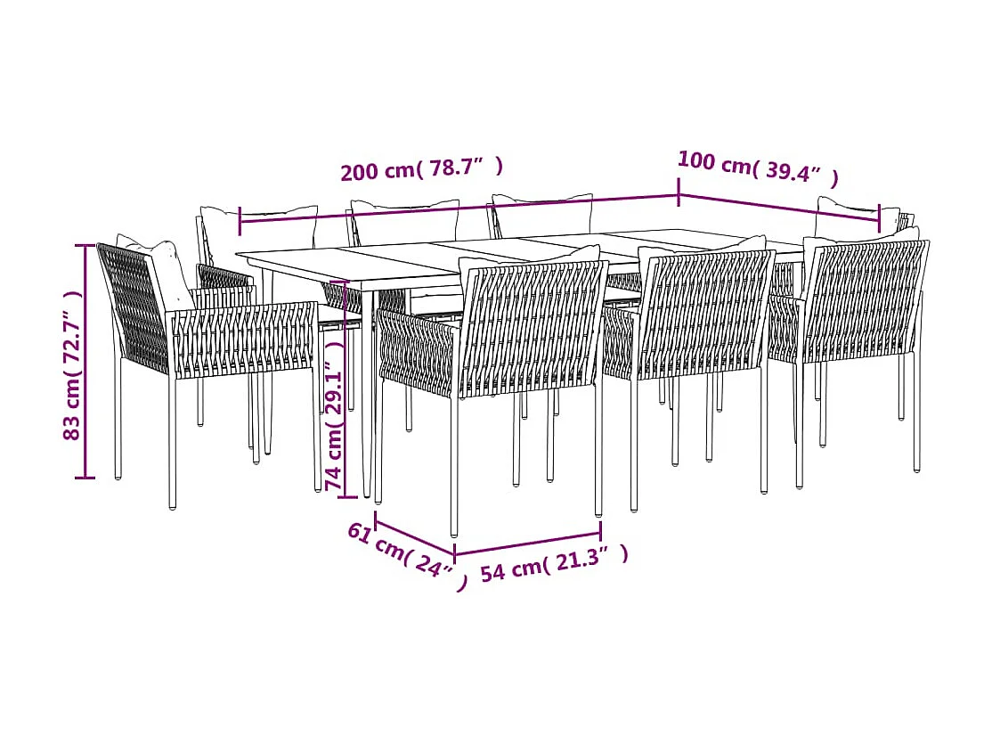 Mørkøv  Ensemble à manger de jardin 9 pcs coussins résine tressée acier