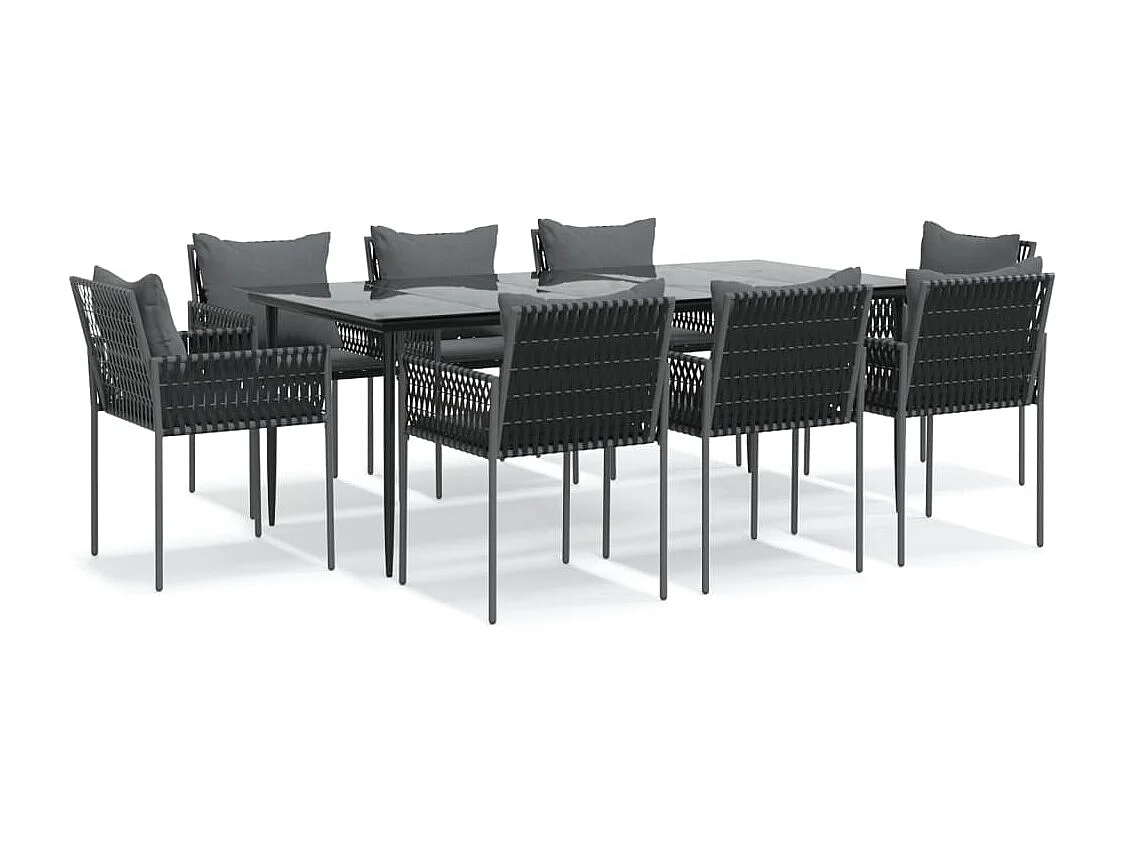 Mørkøv  Ensemble à manger de jardin 9 pcs coussins résine tressée acier