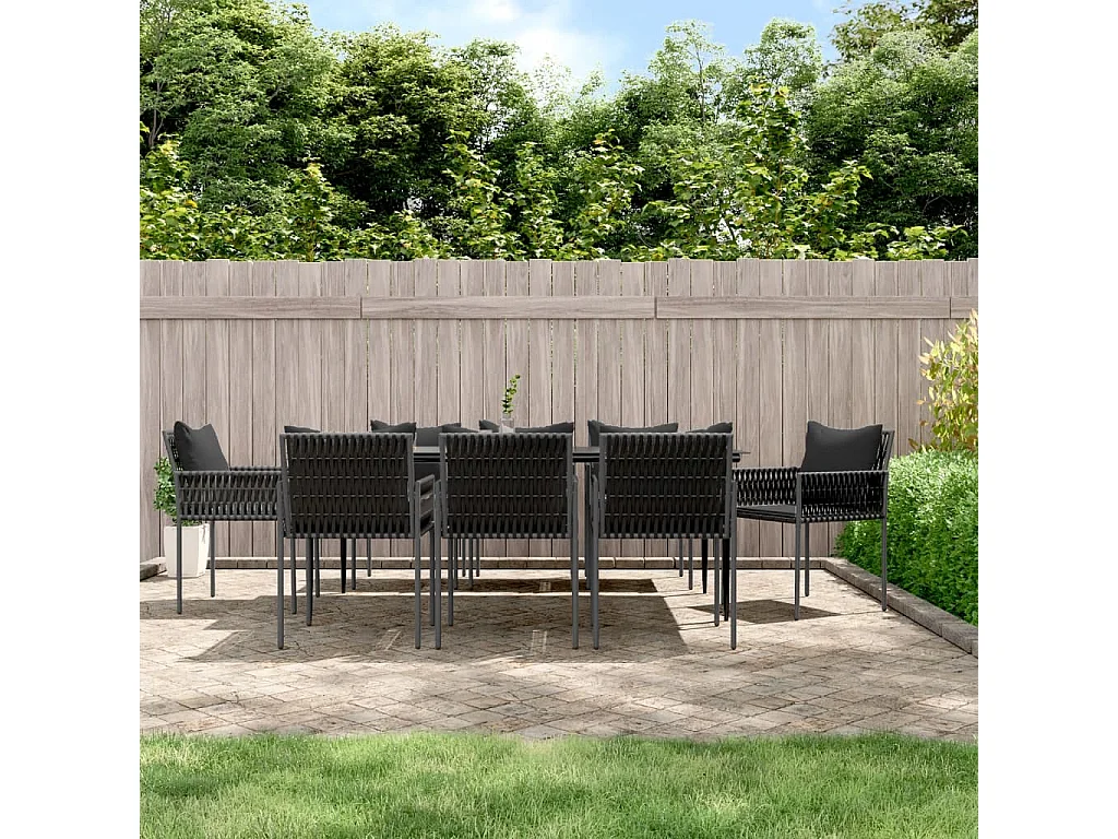 Mørkøv  Ensemble à manger de jardin 9 pcs coussins résine tressée acier