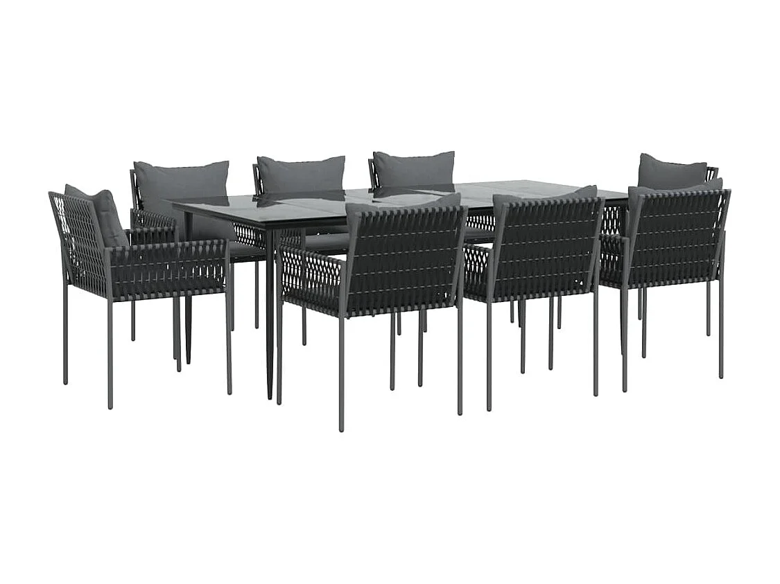Mørkøv  Ensemble à manger de jardin 9 pcs coussins résine tressée acier