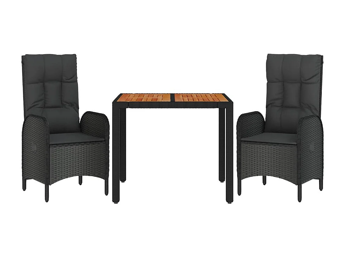 Afragola  3-delige Tuinset met kussens poly rattan zwart