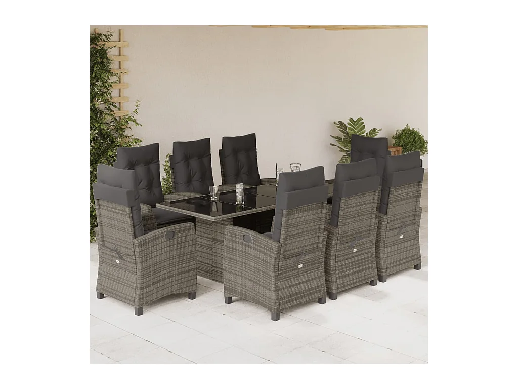 Bryndra  Ensemble à manger de jardin 9 pcs coussins gris résine tressée