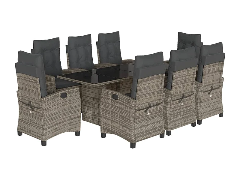 Bryndra  Set comedor jardín 9 pzas y cojines ratán sintético gris