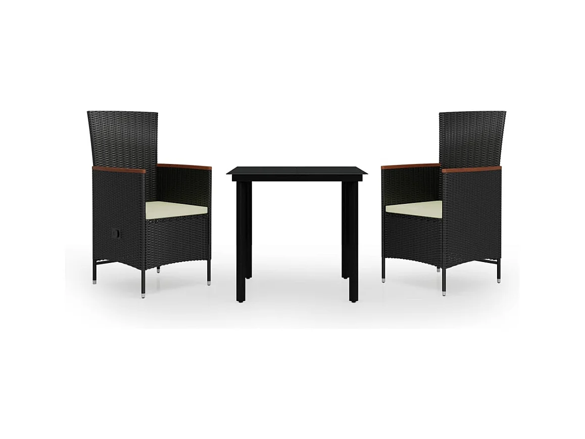 Serafino  Ensemble à manger de jardin avec coussins 3 pcs noir